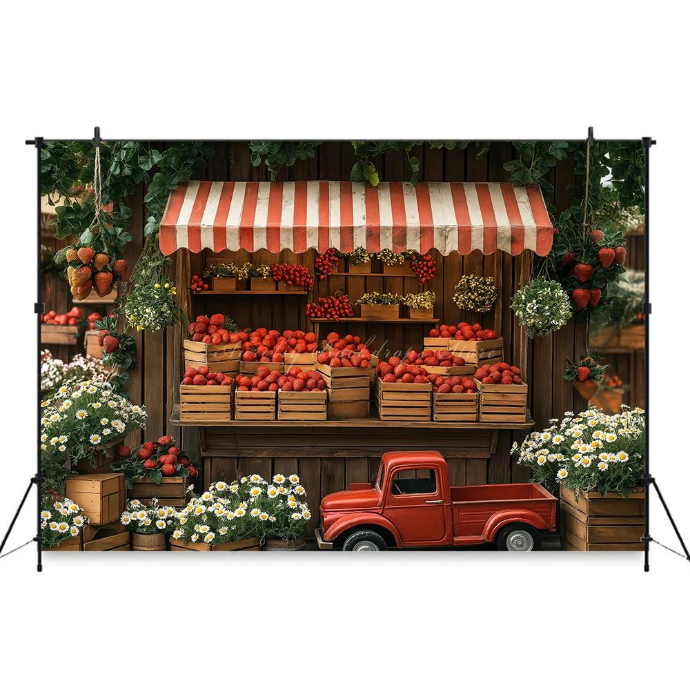 Rural Barn Door Strawberry Themed Birthday Party Background, Children's Birthday Party Decoration Photography Studio Background