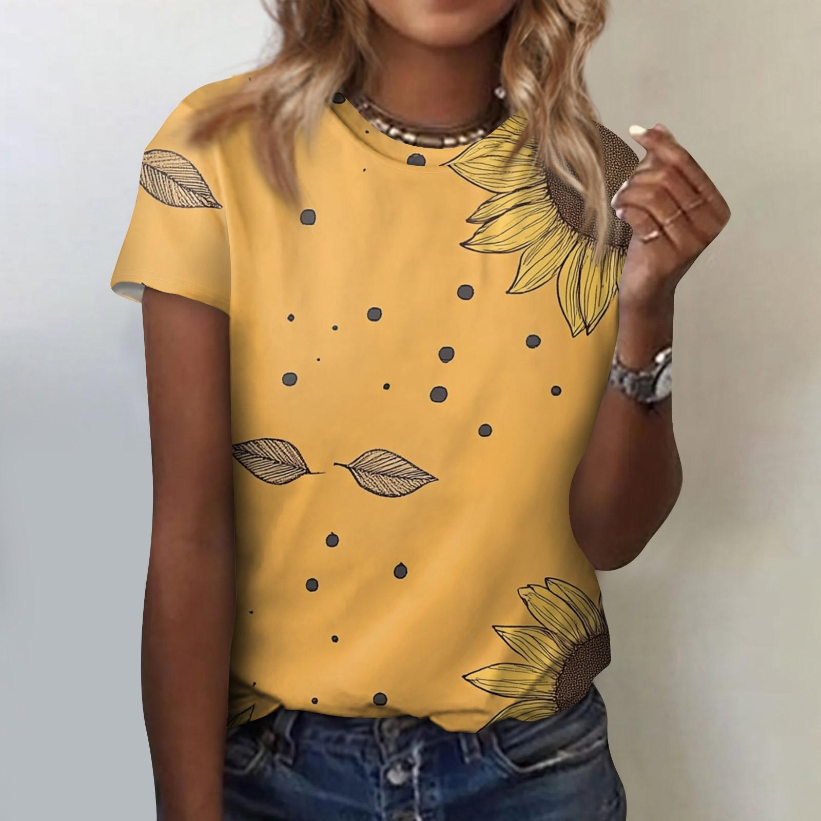 

Женская модная повседневная блузка с круглым вырезом и короткими рукавами с цветочным принтом XXL оранжевый