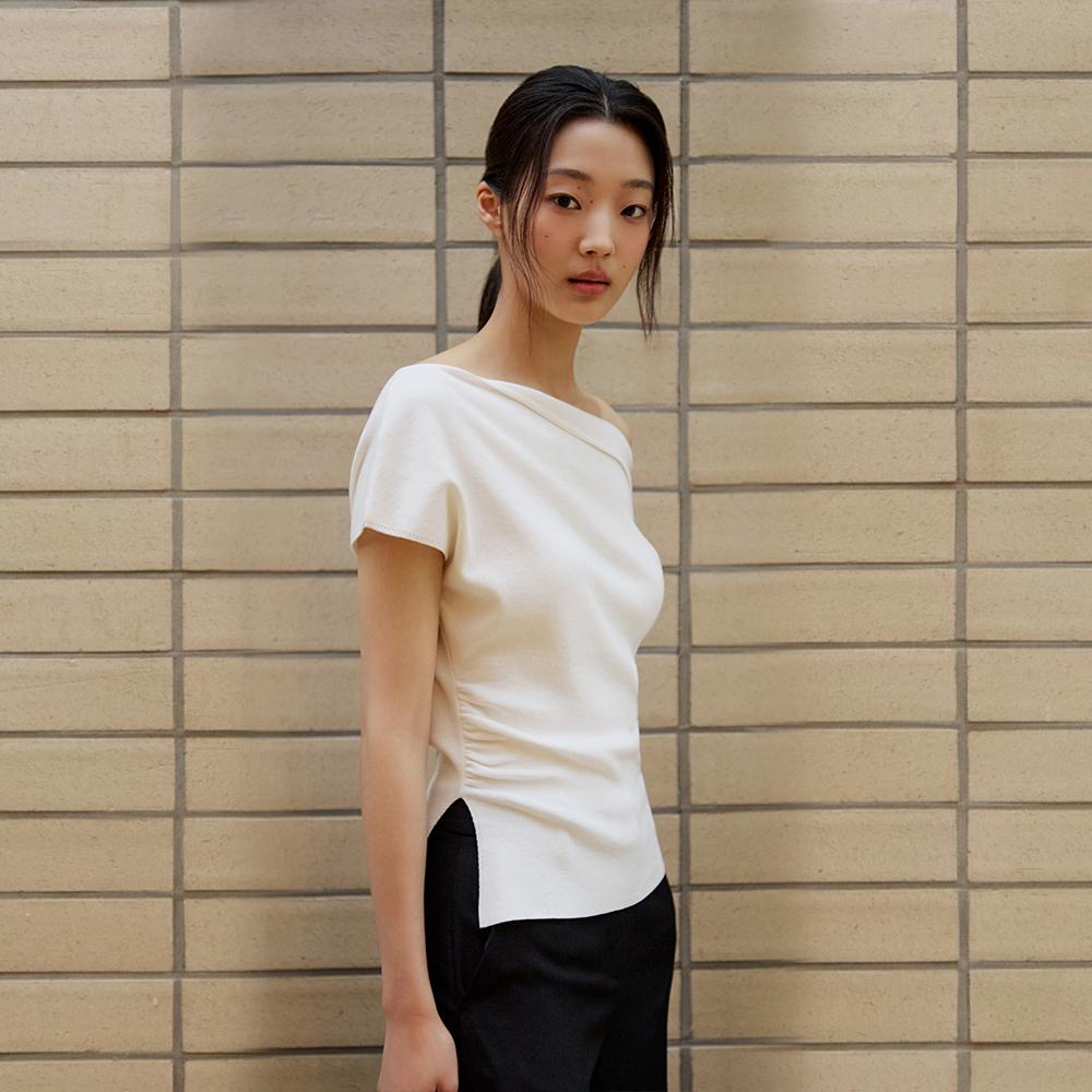 LAP One-Shoulder Shirred Slit Knit As2Kh468