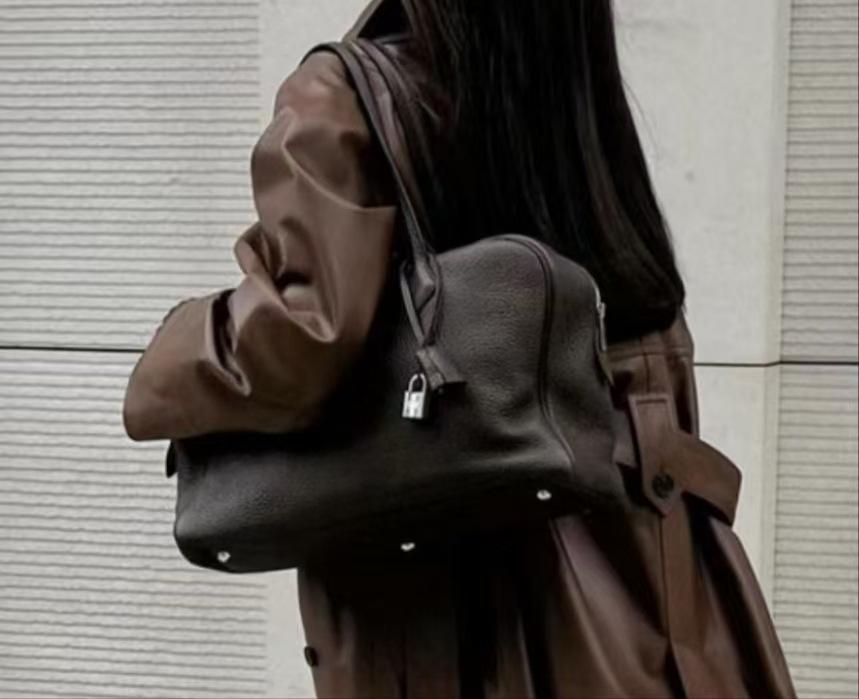 2025 Новая Виктория Большая Вместимость Верхний Слой Коровьей Кожи Бостонская Сумка 35x23x15 CM