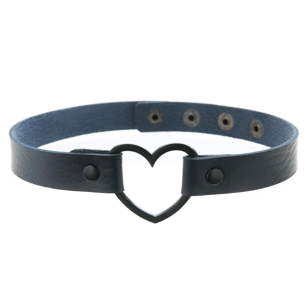 Goth Leather Heart Choker Necklace for Women Girls Adjustable Punk Collar Necklace Kawaii Cute Jewelry