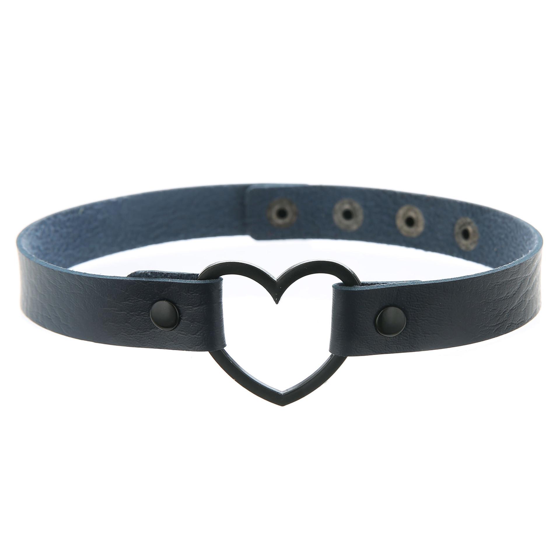 Gothic Leder Herz Choker Halskette Für Frauen Mädchen Verstellbare Punk Halskette Kawaii Süßer Schmuck dunkelblau