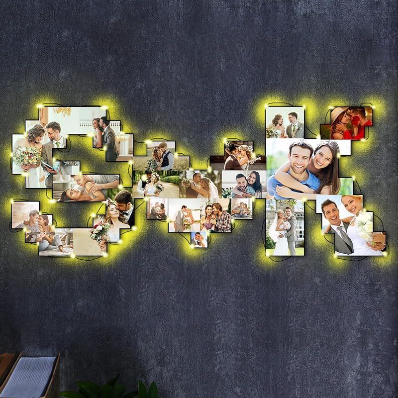 Personalized Alphabet Heart Photo Lights, Letter Collage Heart Night Lamp Bedside Table Lamp, Photo Frame Collage for Family Pictures Gift for Mom