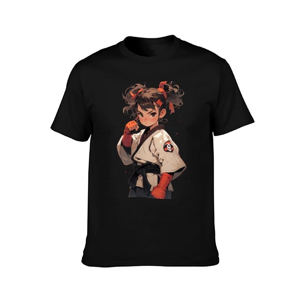 Schattig Karate Meisje T-shirt Geurbestendig Top met Korte Mouwen