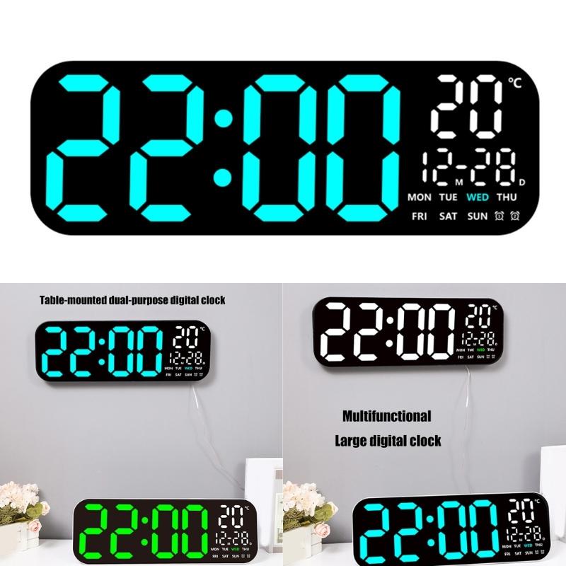Large LED Digital Wall Clock with Remote Control Date Week Temperature Display Auto Dimming for Living Room Bedroom