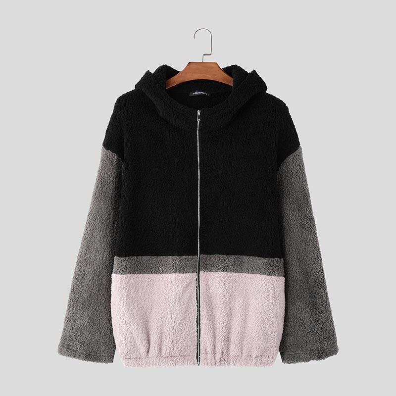 

INCERUN Мужские флисовые куртки с длинным рукавом и застежкой-молнией, короткие пальто 3XL светло-розовый