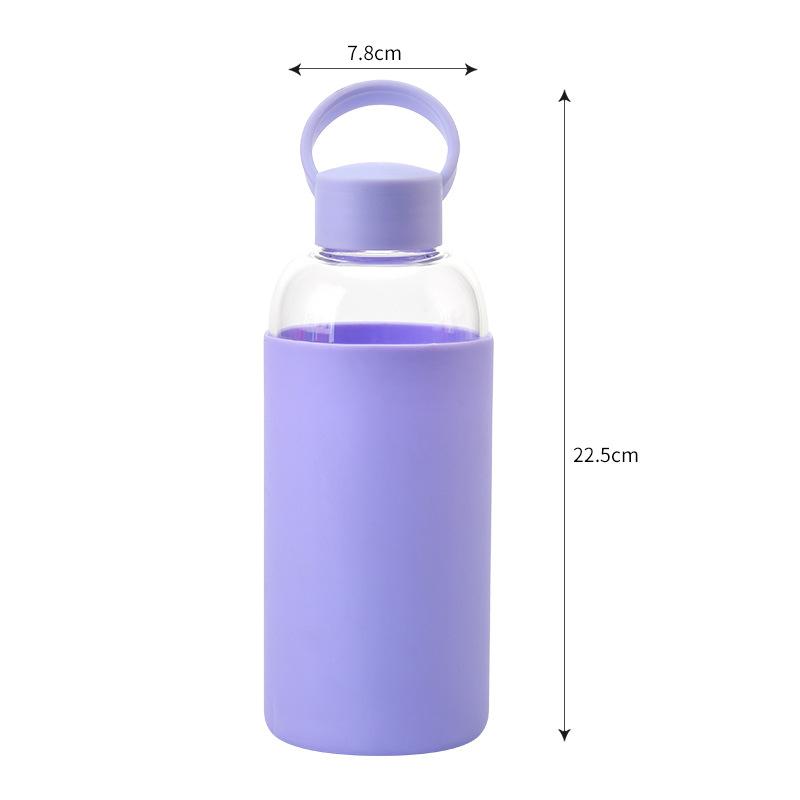 Sports Portable Water Cup With Silicone Cover, Student Couple Easy Cup High Borosilicate Glass Water Cup