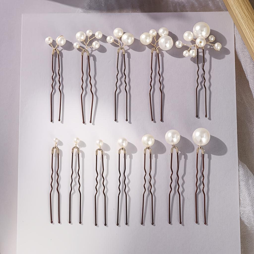 12pcs Simple Faux Pearl Handmade Hairpins | Fashionable Versatile Prom Accessories, Alloy and Resin Material