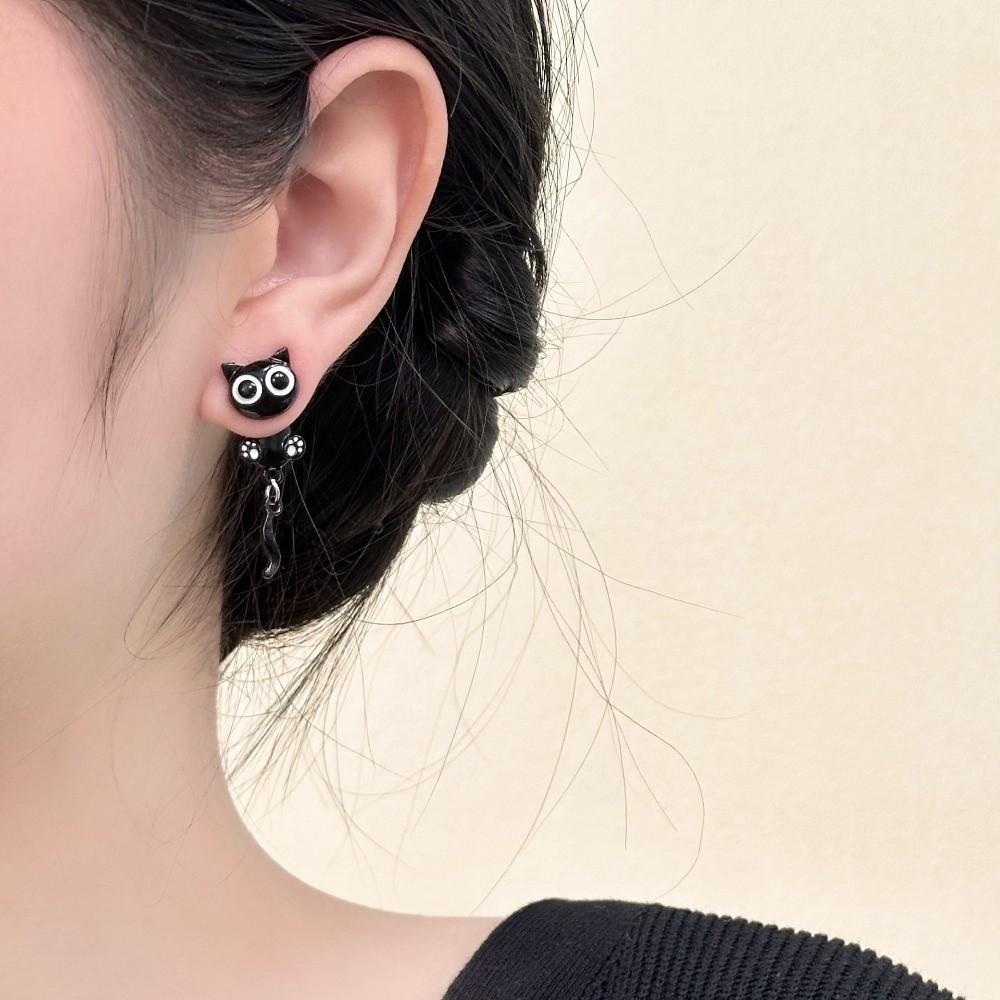 Sweet Black Cat Ear Studs Simple Cartoon Earrings Accessories Black Cat Earrings  Jewelry Gifts