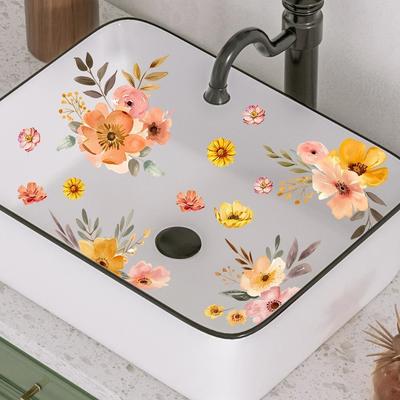 Flower Self-Adhesive Watercolor Floral Stickers Floral Design Home Ornament Bathroom Stickers Ceramic Tile Stickers Wall