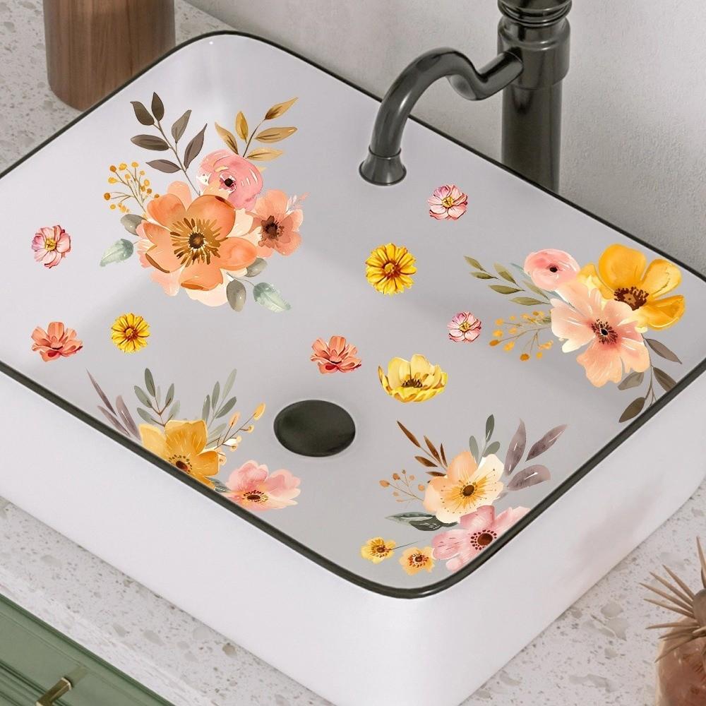 Floral Design Bathroom Stickers Self-Adhesive Washbasin Sticker Ceramic Tile Stickers Home