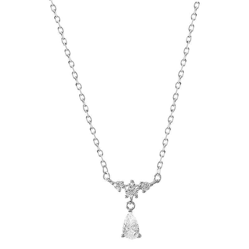 S999 Sterling Silver Zircon Water Drop Necklace – Elegant Light Luxury Clavicle Chain for Women