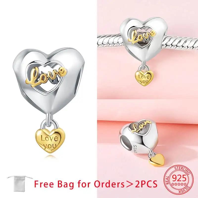 Original Charms Copper Gold Love Heart Pendant Beads Fit Bracelets Beads For Women Diy Jewelry Making Gift Fine Jewelry