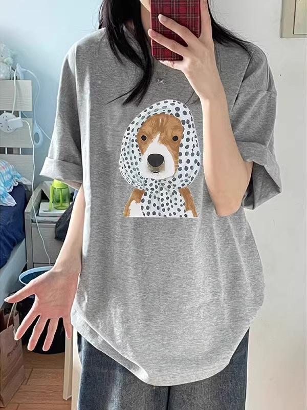 2025 Women's Gray Summer Loose Short-Sleeve Pure Cotton Niche Top