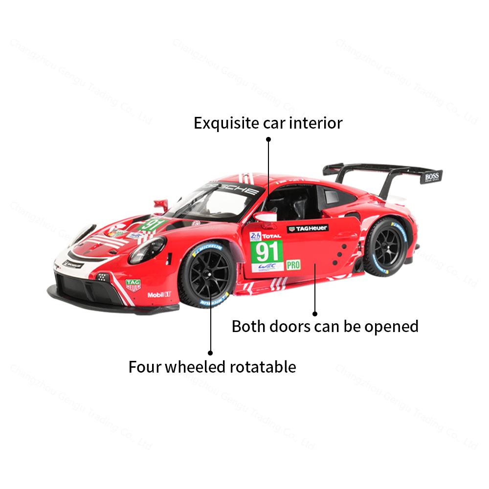 Bburago 1:24 Porsche 911 RSR LM 2020 Racing Die Dasting Alloy Car Model Art Deco Collection Toy Gift Factory Authorization