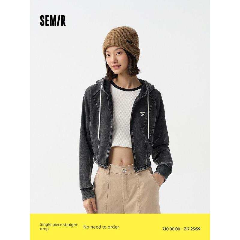

Senma Outwear Women s Short Raglan Sleeve Retro Minimalist Spring Small Slimming and Tight Hooded Jacket Sports Style Dark blue 80883 165/88A/L