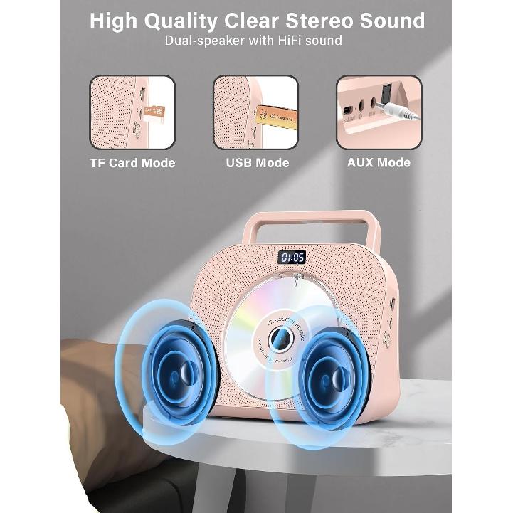 Desktop CD Player for Home with Dual Speakers,Handle, CD Player with FM Radio,Portable CD Player with Bluetooth-Sleep Sound,Remote Control, LCD
