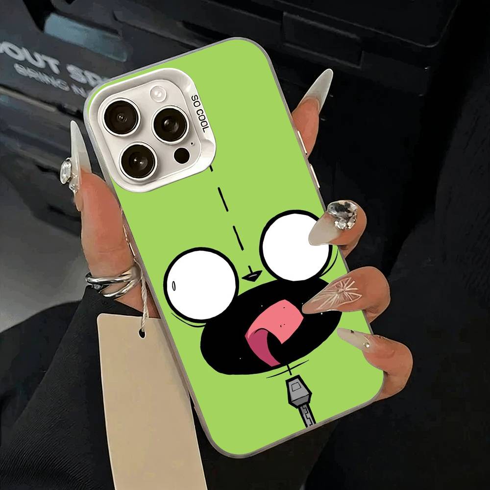 Cartoon Invader Zim Gir Phone Case For iPhone 17,16,15,14,13,12,11 Plus,Pro Max,XS,white Silver Phone Case