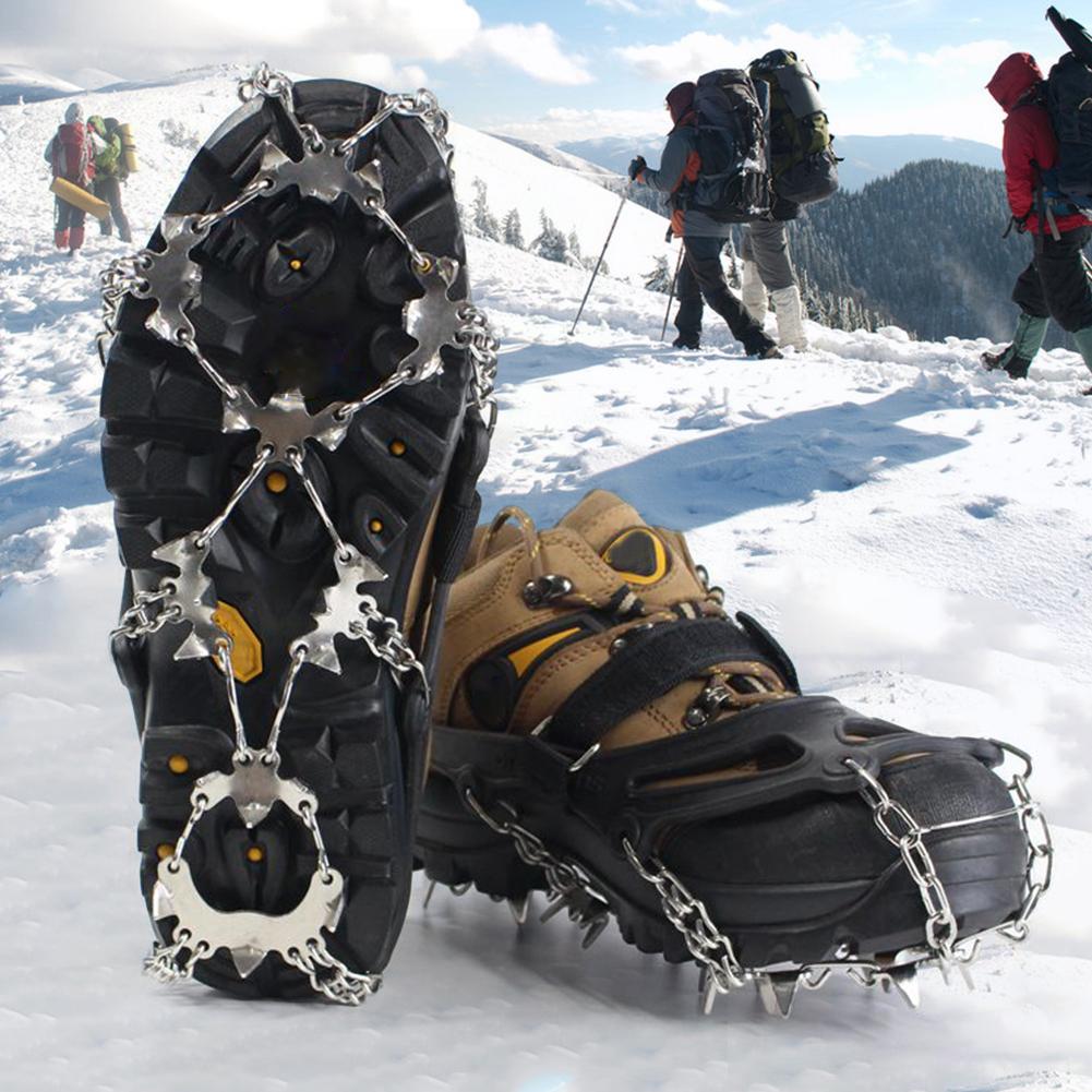 1 Paar Eiskrallen Edelstahl 24 Zähne Bergsteigerkrallen mit Tragetasche Eiskletterausrüstung für Schuhe/Stiefel/Absätze/Sneaker