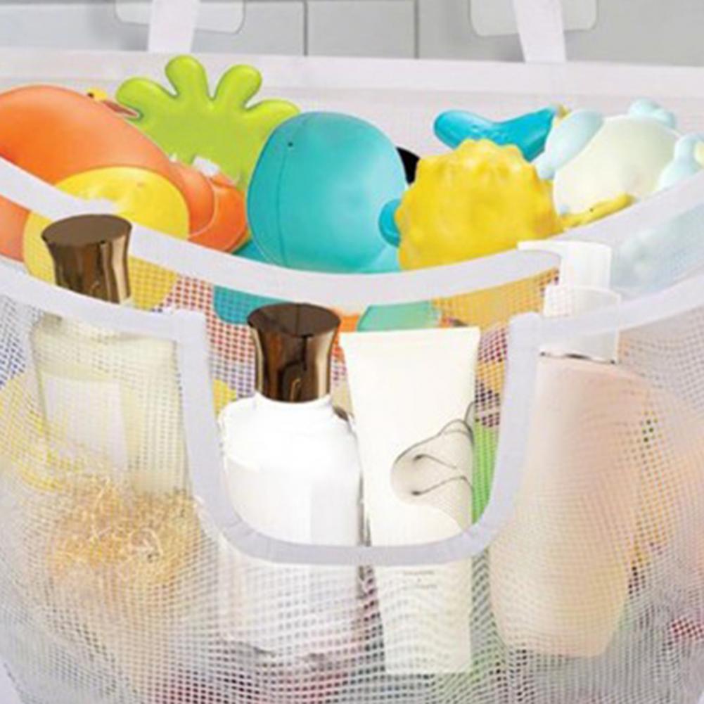 Bathroom Toy Storage Bag with Hooks Mesh Design Water Leakage Mildew-Proof Kids Toy Storage Organizer