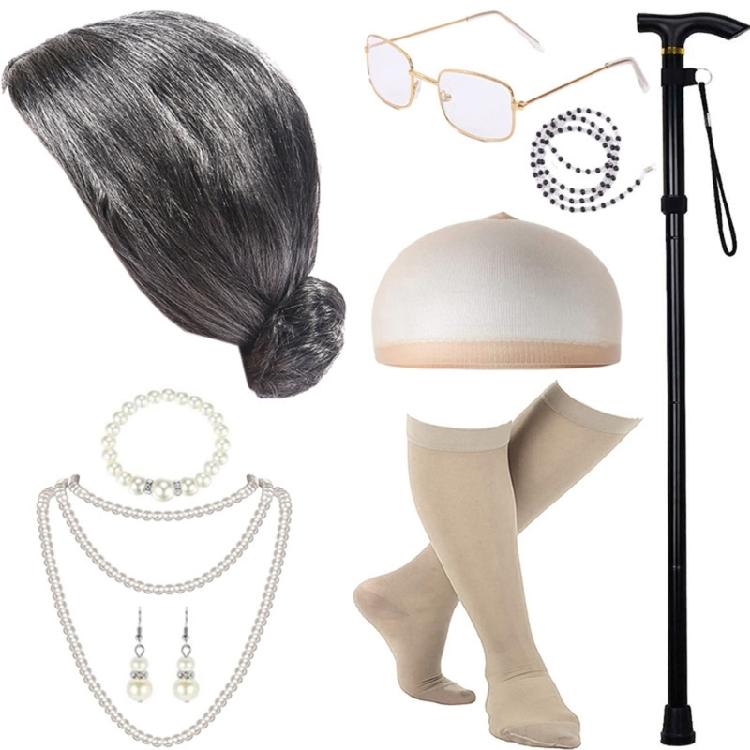 Grandma Costume Set Old Lady Costume Outfit Girl Halloween Old Lady Costume Set