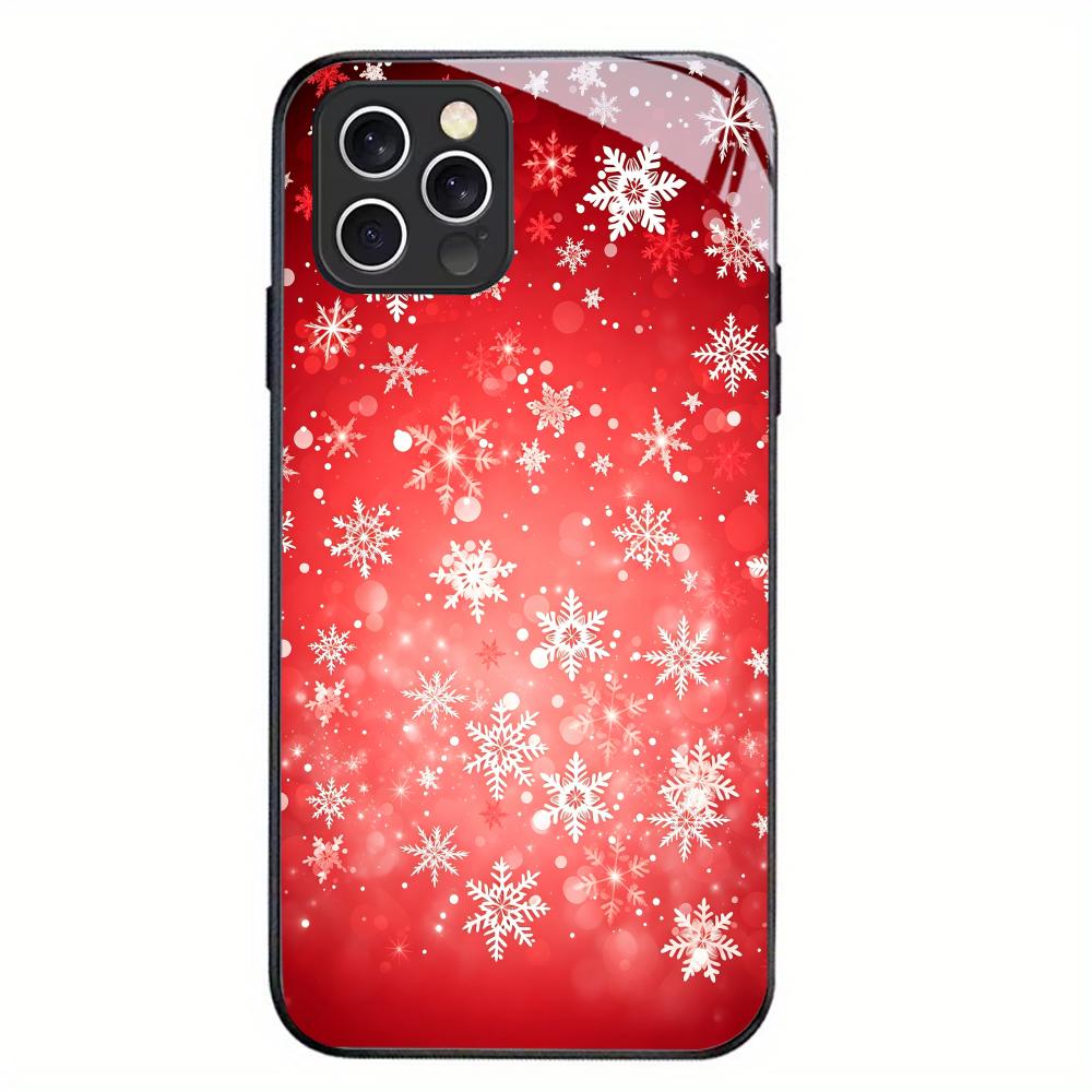 Red Christmas Snowflakes Glass Phone Case For iPhone 17 16 15 14 Pro Max Plus Full Camera Lens Protection Shockproof Hard Cover