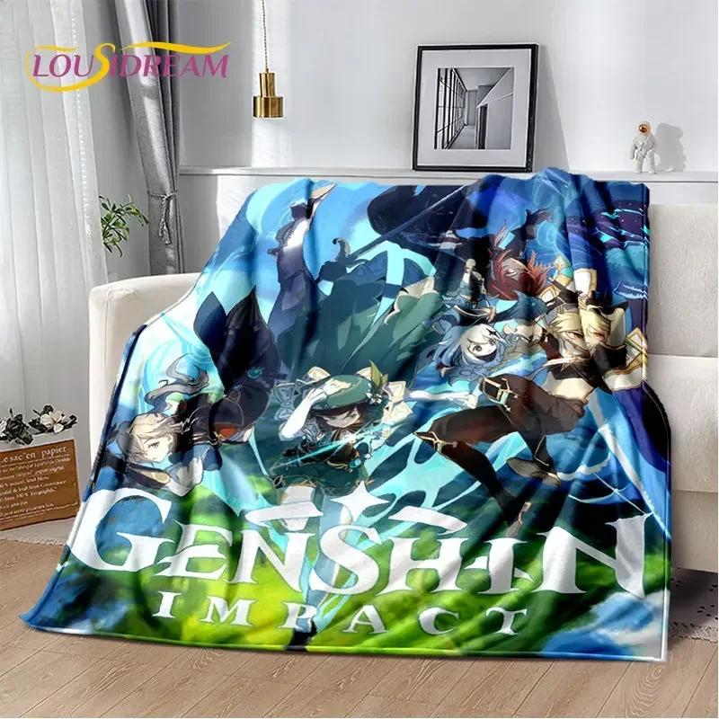 Genshin Impact Cartone Animato Gioco Coperta Morbida di Peluche, Coperta di Flanella Coperta da Lancio per Soggiorno Camera da Letto Letto Divano Copertura da Picnic Bambini