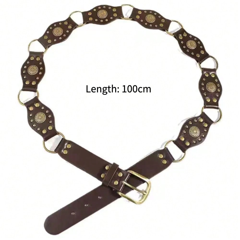 American Retro Buckle Belt Women's Rivets New Brown Belt with Jeans Belt Versatile Waist Chain