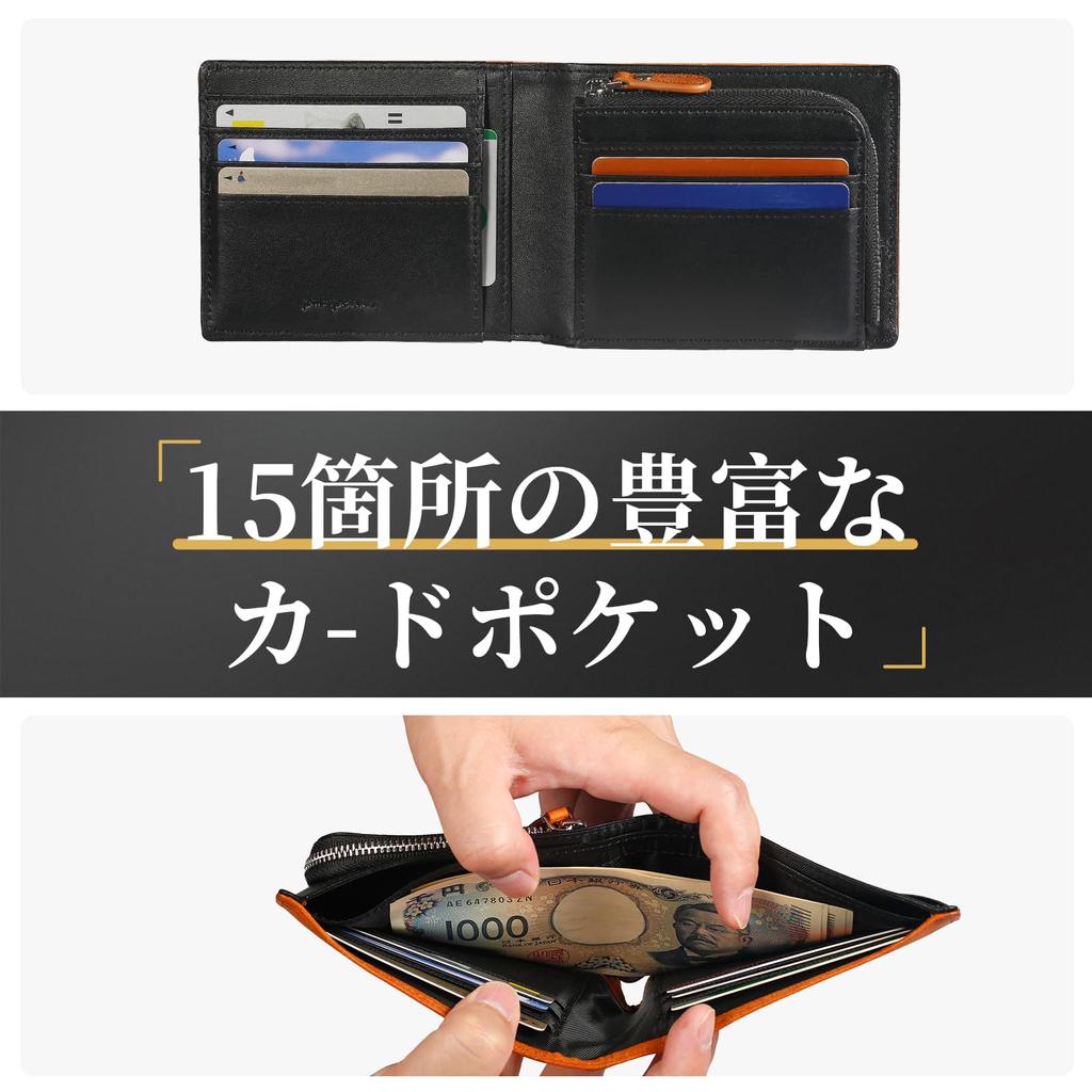 Bifold Italian YKK Day Gift Large Brown [prosperous] Men's Wallet, Leather, Zipper, Father's Box, Capacity, [Used]