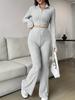 Womens 2 Piece Outfit Short Top Zipper Jacket High Waist Wide Leg Pants Set