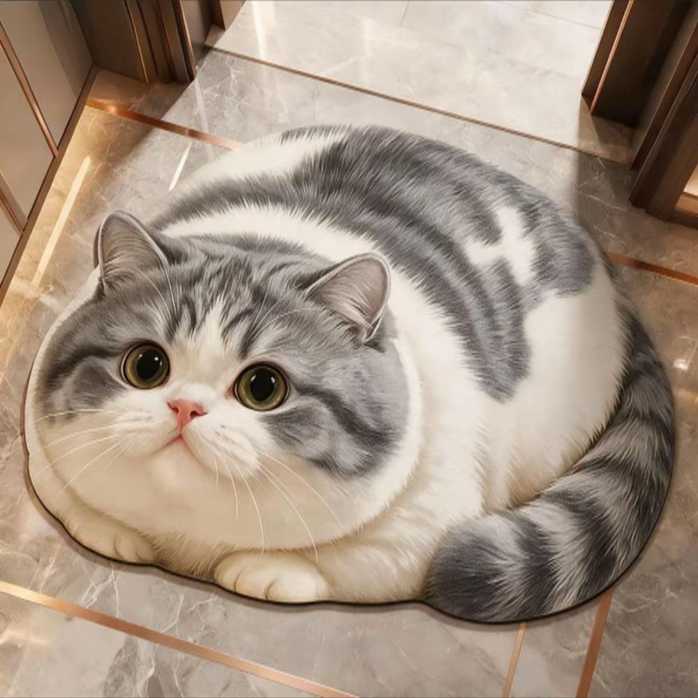 Diatomaceous Earth 3D Cat Floor Mat 45×60CM Bedroom Door Rug Creativity Bathroom Carpet Home Decor