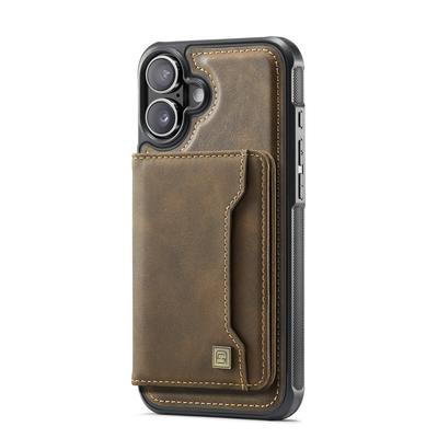 For iPhone 16 Plus Case AUTSPACE A13 Vintage Leather Back Cover with Magnetic Detachable Card Bag