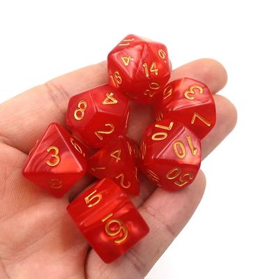 7pcs/lote Dados Poliédricos Vermelhos Dourados 20 Lados D4 D6 D8 D10 D12 D% D20 Jogo de Mesa de Festa Dados Digitais para Jogo de Tabuleiro TRPG Conjunto de Dados