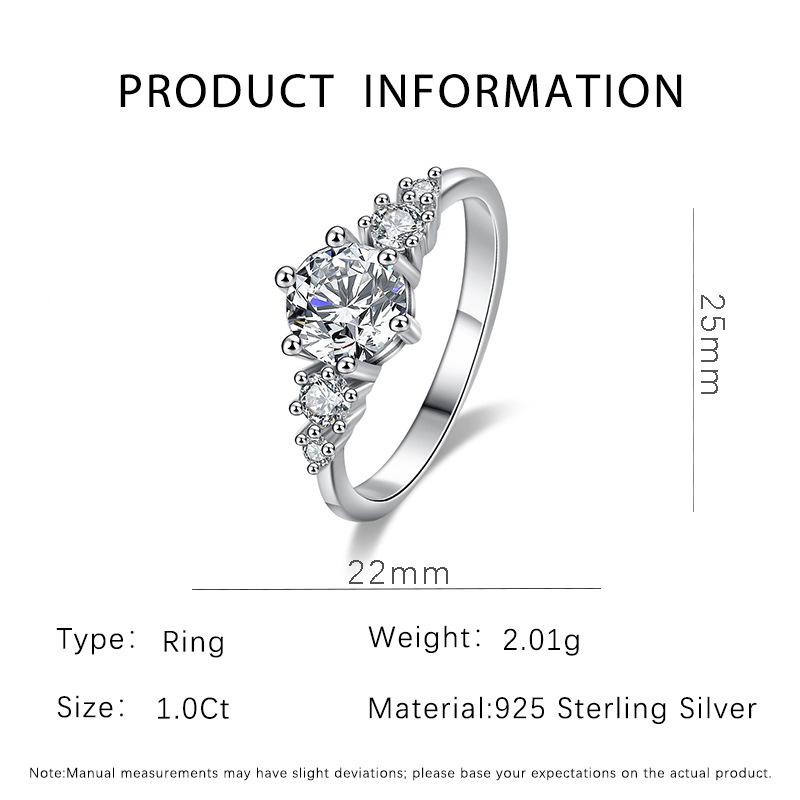 1 Carat Moissanite Classic Six-Claw S925 Silver Ring for Women Size 7