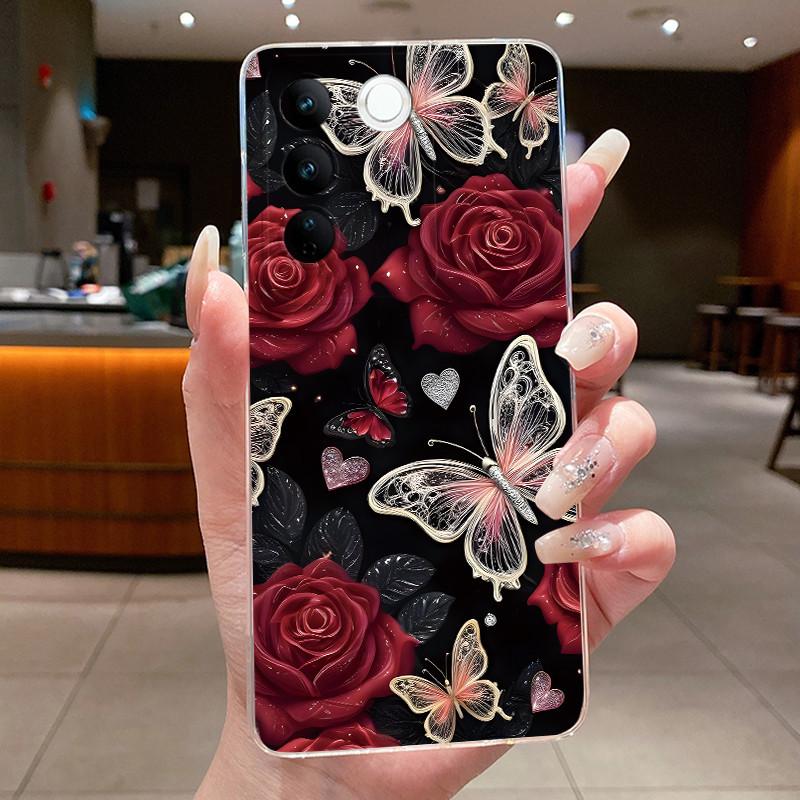 Case For Vivo V27 Capa Cases For Vivo V27E Flower Butterfly Protective Thin Case For Vivo V27 Pro Soft Silicone TPU Phone Cover
