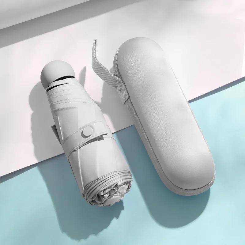 Skládací Přenosný Slunečník Pláštěnka Sluneční Stínidlo Sluneční Slitina Použití Černá Gumová Rukojeť Kapslový Deštník Deštník Dvojitý Mini Déšť