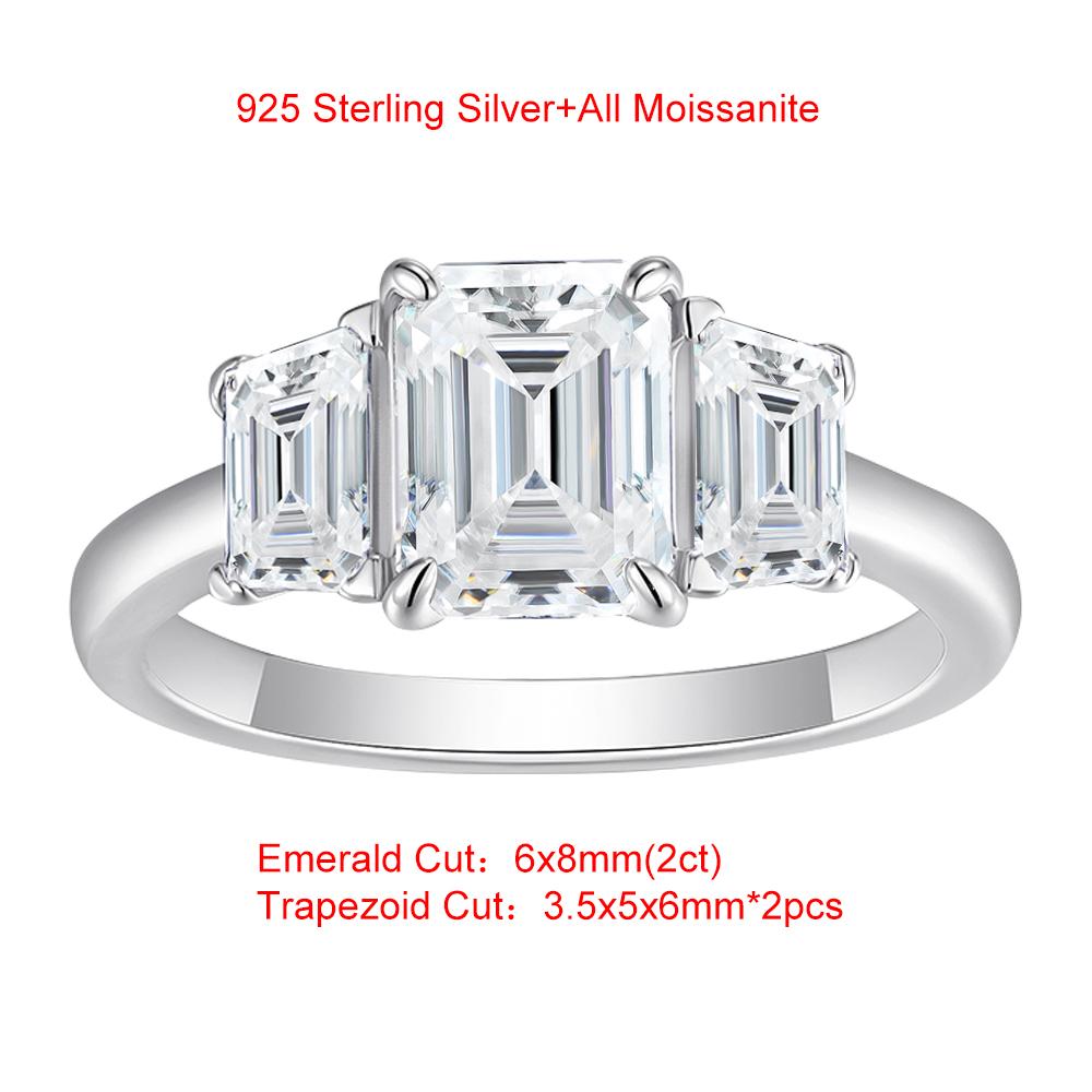 6x8mm Emerald Cut Moissanite Engagement Rings Three Stone Side Trapezoid Moissanite Ring CopperParty Wedding Bands Jewelry