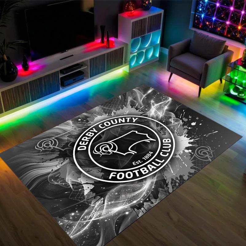 Derby County Football Design Crystal Velvet Carpet Cozy Non?Slip Printed Rug For Bedroom Living Room Entrance