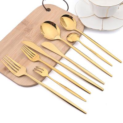 10 Stück Gold Geschirrsets Messer Gabel Löffel mit langem Griff Dessert Besteck Spiegelbesteck Edelstahl Geschirr Silberware