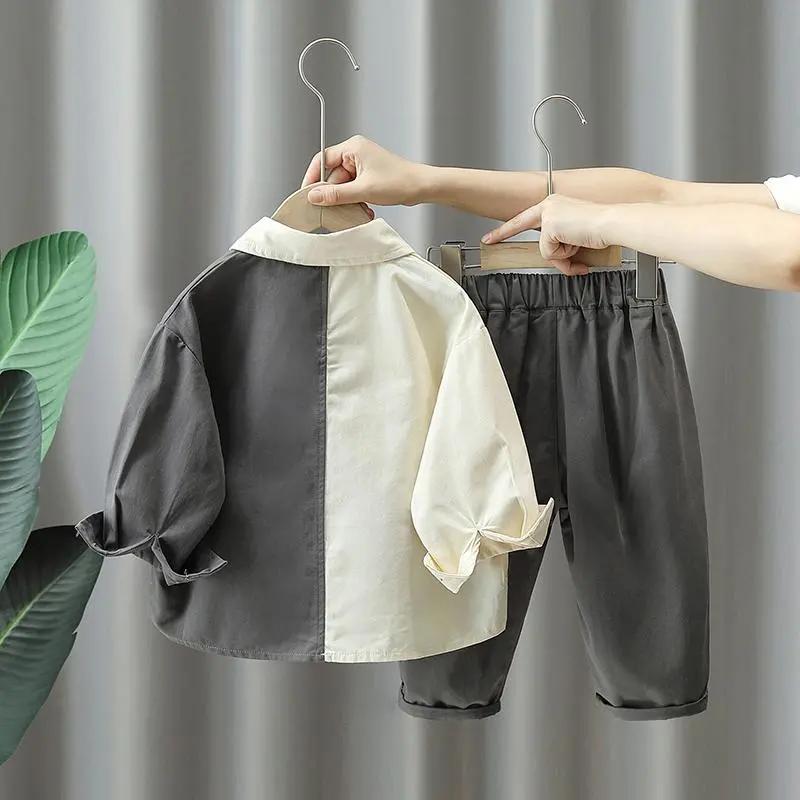 Boys' Spring and Autumn Suits, Fashionable and Handsome, Loose Children's Long-sleeved Shirt Two-piece Suit
