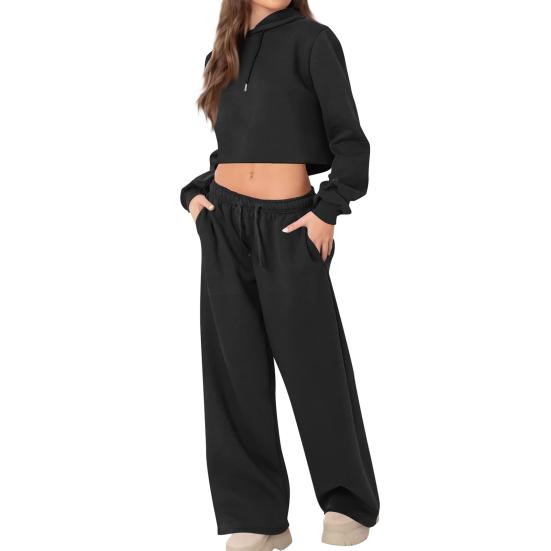 Women 2 Piece Outfits Long Sleeve Crop Hoodies Sweatsuits Casual Pullover Sweatshirts And Long Pants Set with Pockets