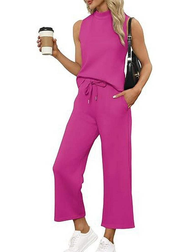 2025 Summer Women's Cross-Border Suit: Vest Top & Wide-Leg Cropped Pants