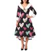 Damen stilvolles und elegantes langärmeliges V-Ausschnitt Kleid mit Valentinstags-Herzprint