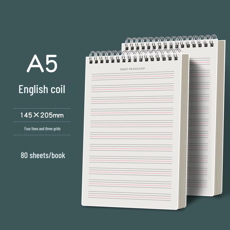 English Spiral Notebook: 4 Lines, 3 Spaces for Junior, High School & Elementary Students