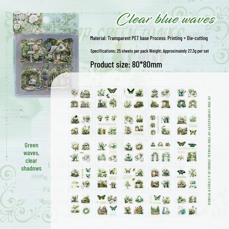 ZABC Retro Fragrant Flower PET Tape Stickers - Plant Theme, 6 Styles, 25 Sheets