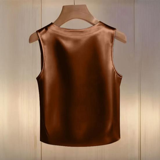 Damenweste Rundhalsausschnitt Imitierte Perlen Verziert Ärmellos Oberteile Glattes Satin Weiche Oberteile Lockerer Schnitt Freizeitoberteile Party Urlaub Tägliche Kleidung