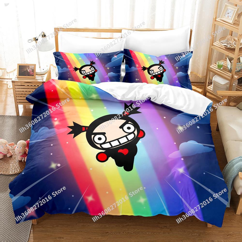 Kawaii Pucca Bedding Set Single Twin Full Queen King Size Bed Set Adult Kid Bedroom Duvetcover Sets 3D Print Anime Bed Sheet Set