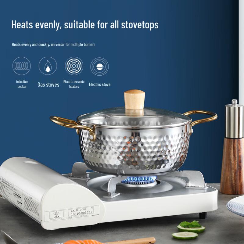 

ZISIZ 304 Stainless Steel Korean Style Double Handle Pot