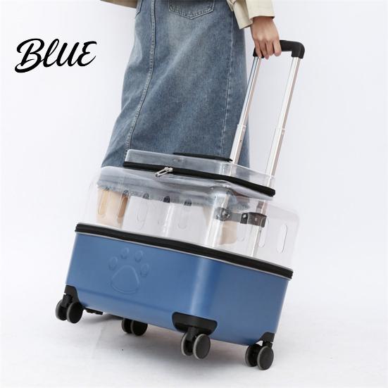 Wheeled Pet Carrier Strap Breathable Trolley Case Wheels Transparent Cat with Convenient Shoulder Holes Large