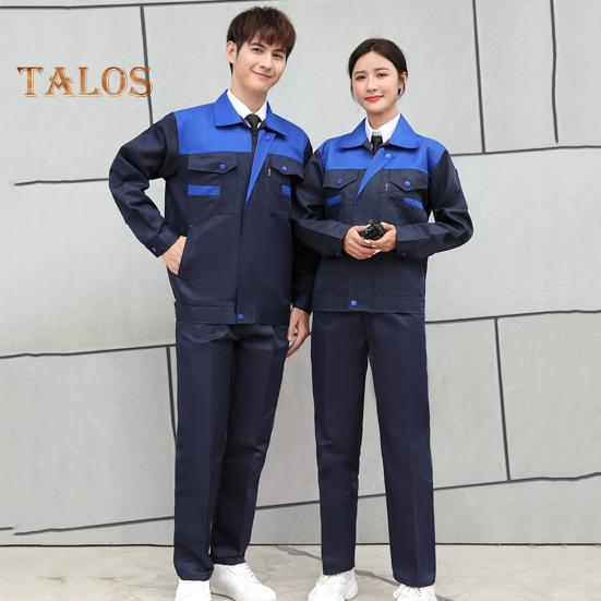 Workwear Suit for Men Women Wear-resistant Worker Clothing Lapel Collar Zipper Long Sleeve Top Pants Work Uniform Set for Repairman Workmen